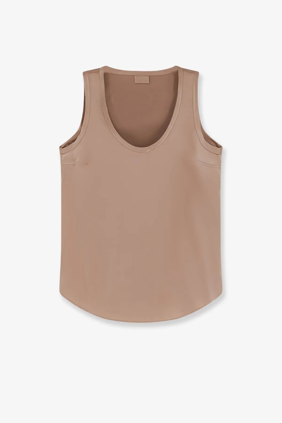 Brunello Cucinelli women’s stretch silk tank top in taupe with sleeveless design rounded neckline and side pockets