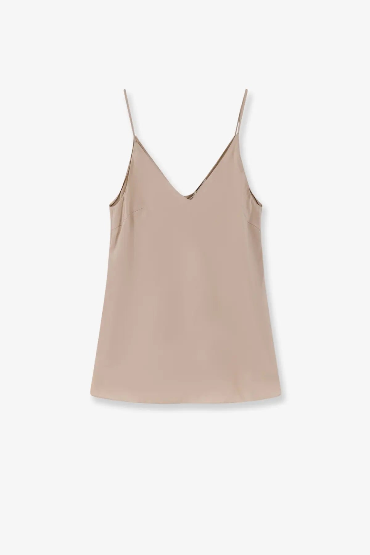 Brunello Cucinelli women’s soft beige stretch silk camisole with delicate spaghetti straps and v-neckline