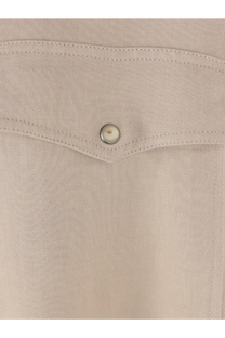 Brunello Cucinelli women’s beige viscose and linen cotton shirt with silver button and neat stitching details