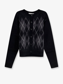 Tonywack Men's Brushed Argyle Alpaca Blend Cardigan Black
