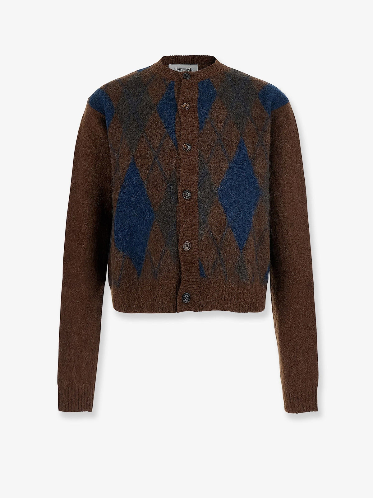 Tonywack Men's Brushed Argyle Cardigan in Alpaca Blend Brown
