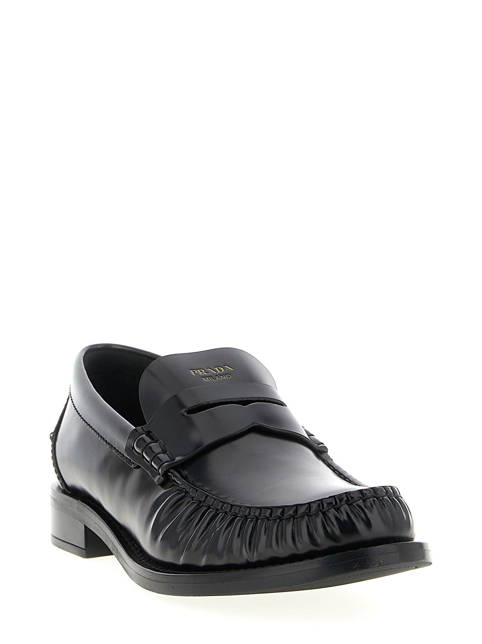 Prada Brushed Leather Loafers Black