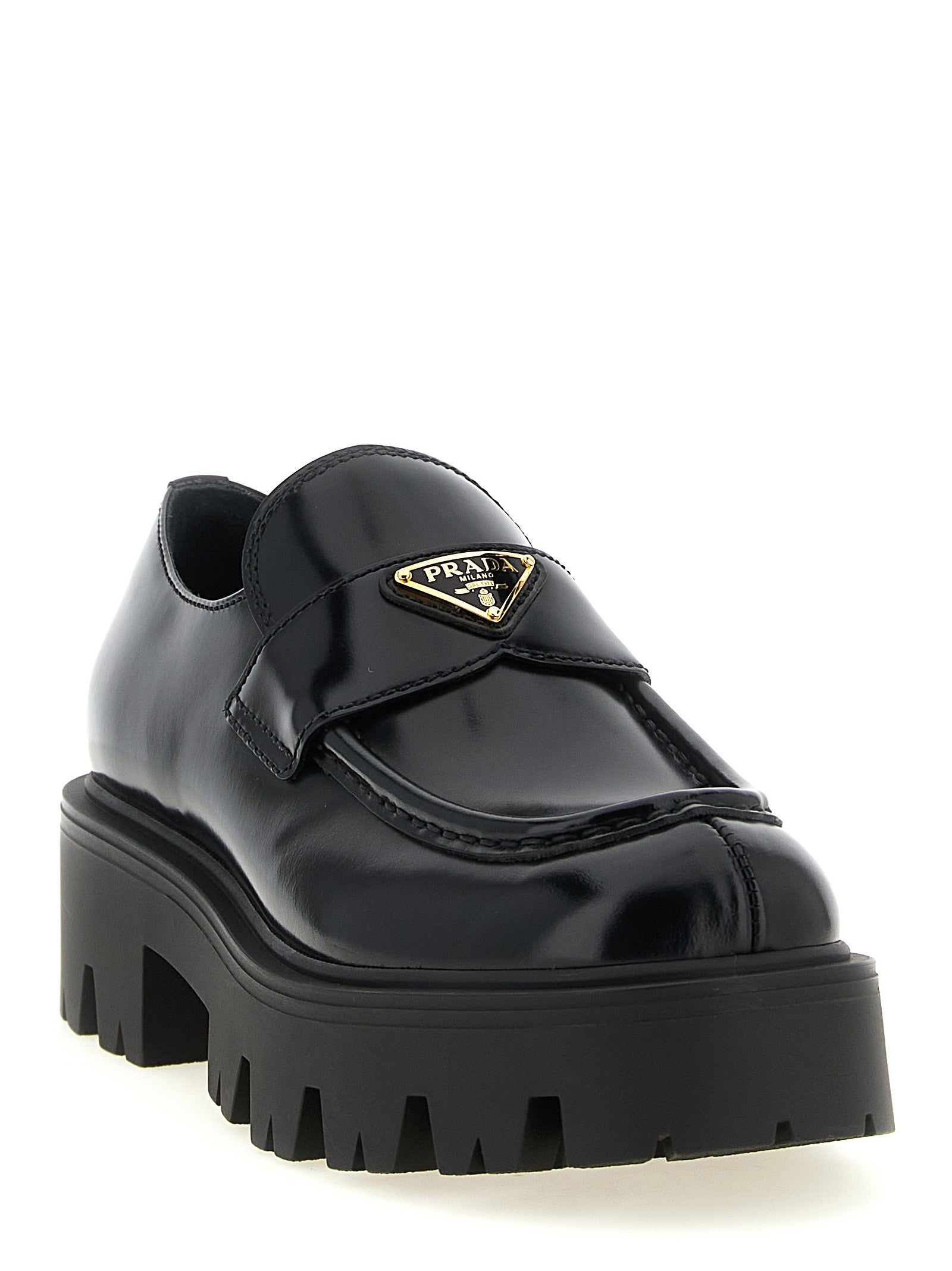 Prada Brushed Leather Loafers Black
