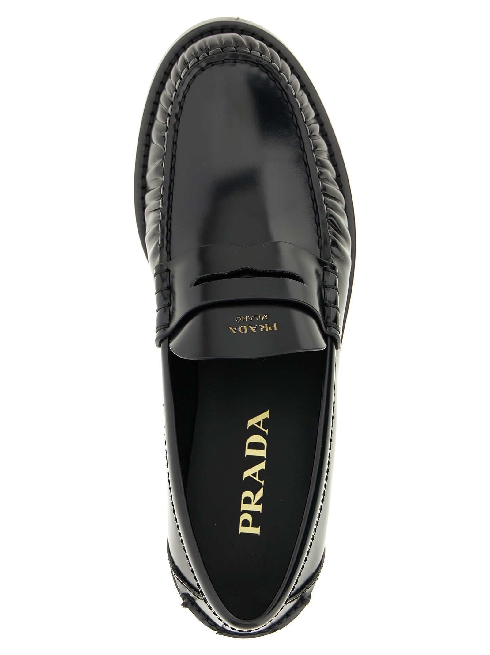Prada Brushed Leather Loafers Black