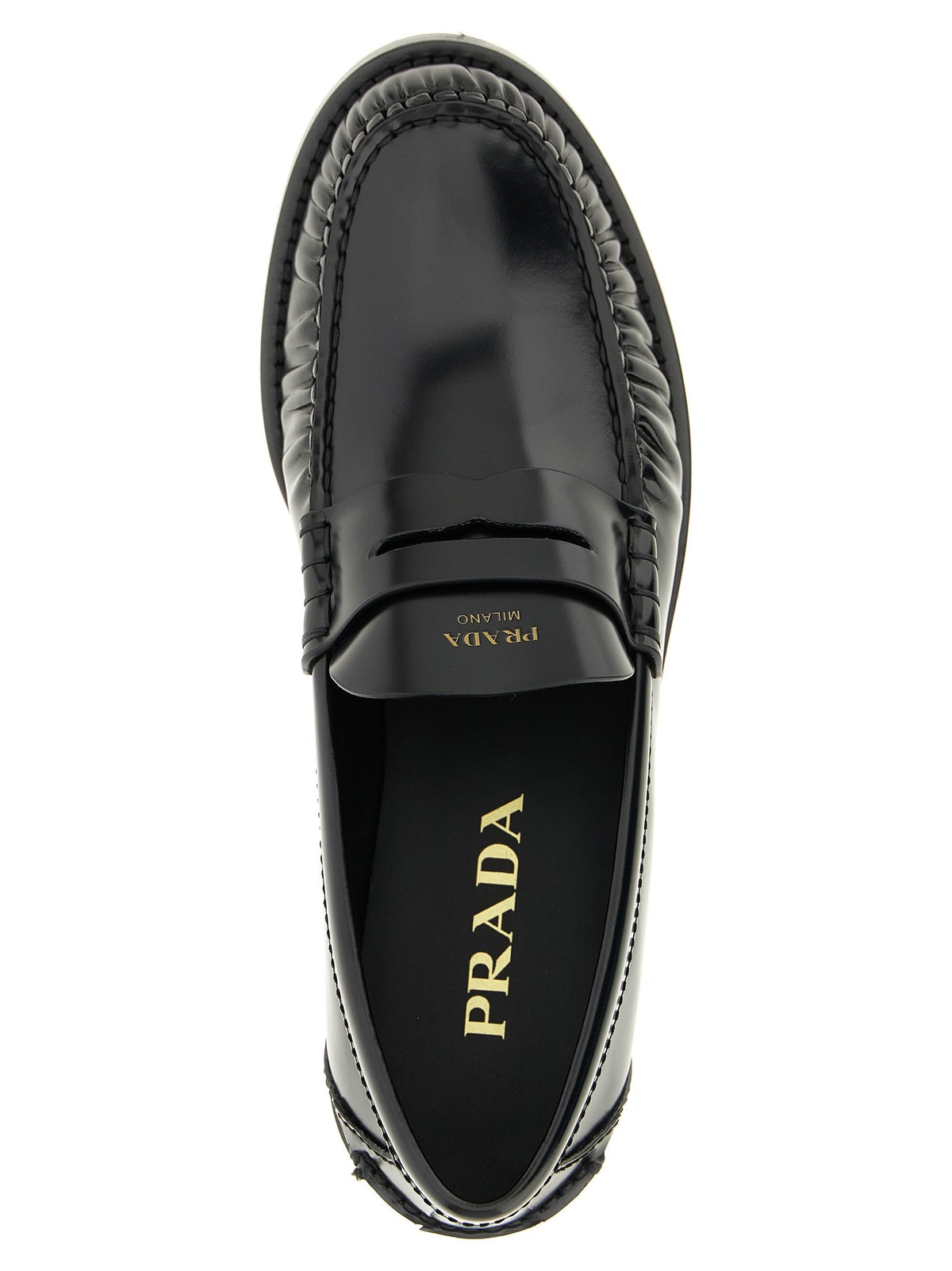 PRADA Brushed Leather Loafers Black, view 4