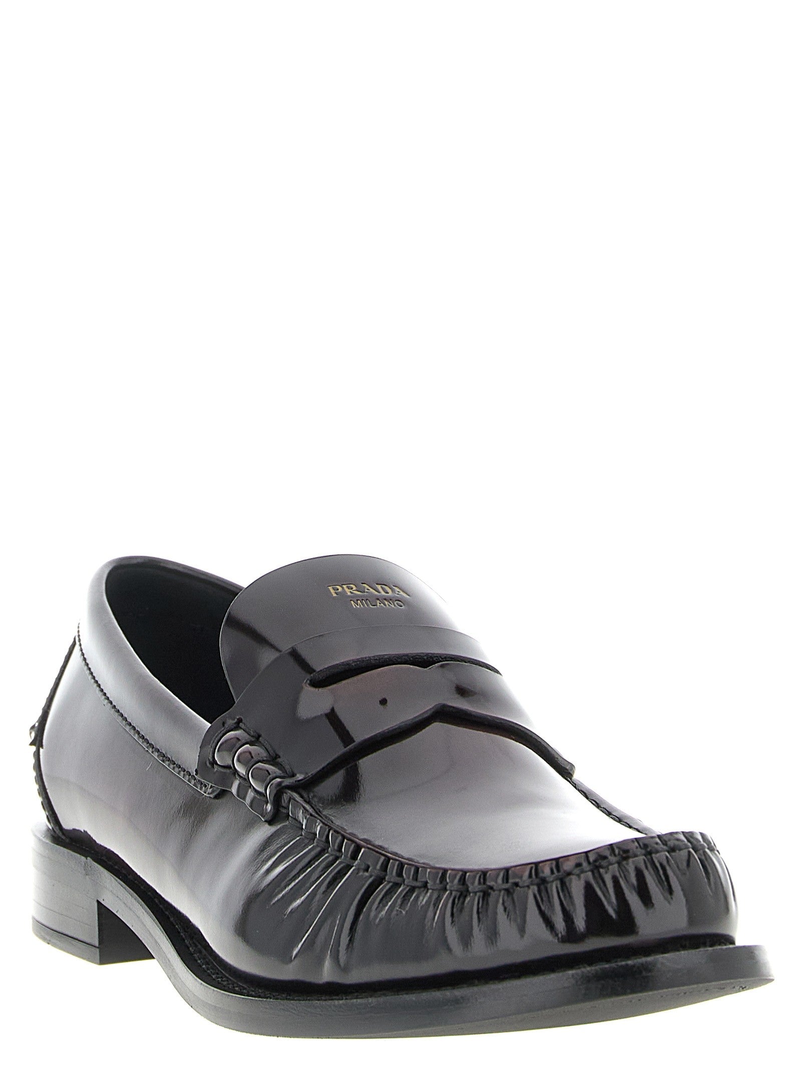 PRADA Brushed Leather Loafers Red