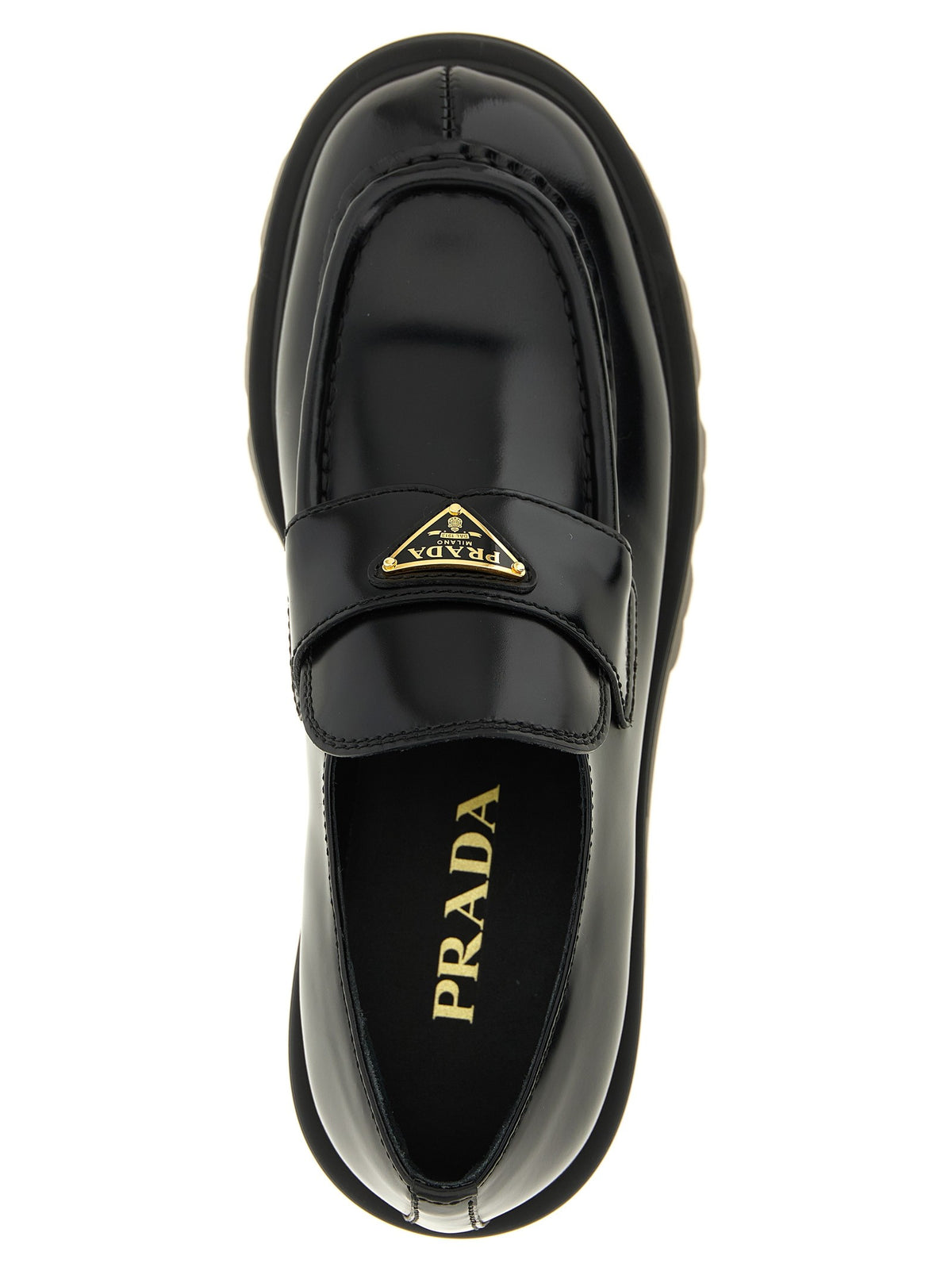 PRADA Brushed Leather Loafers Black, view 4