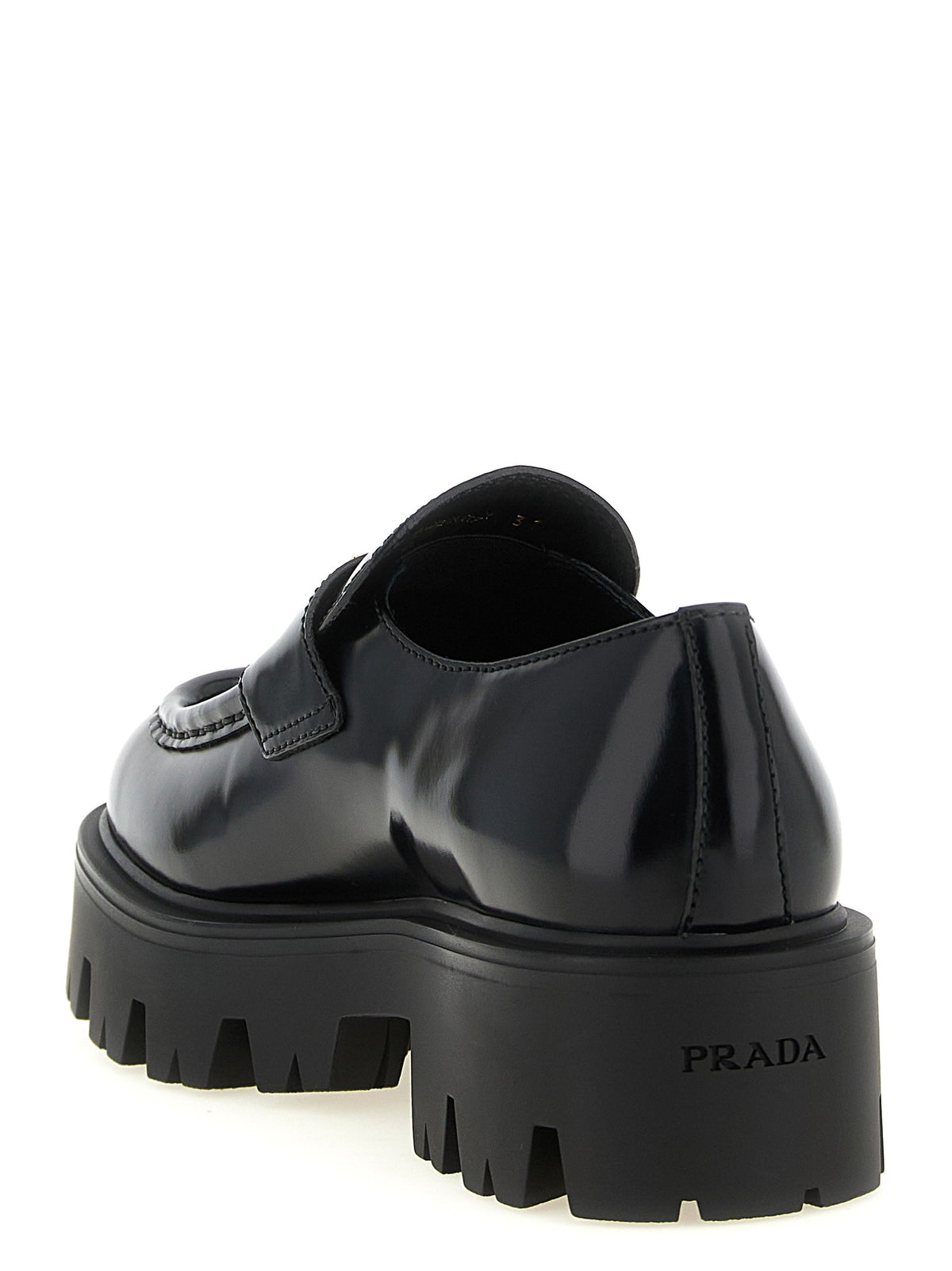 PRADA Brushed Leather Loafers Black, view 3
