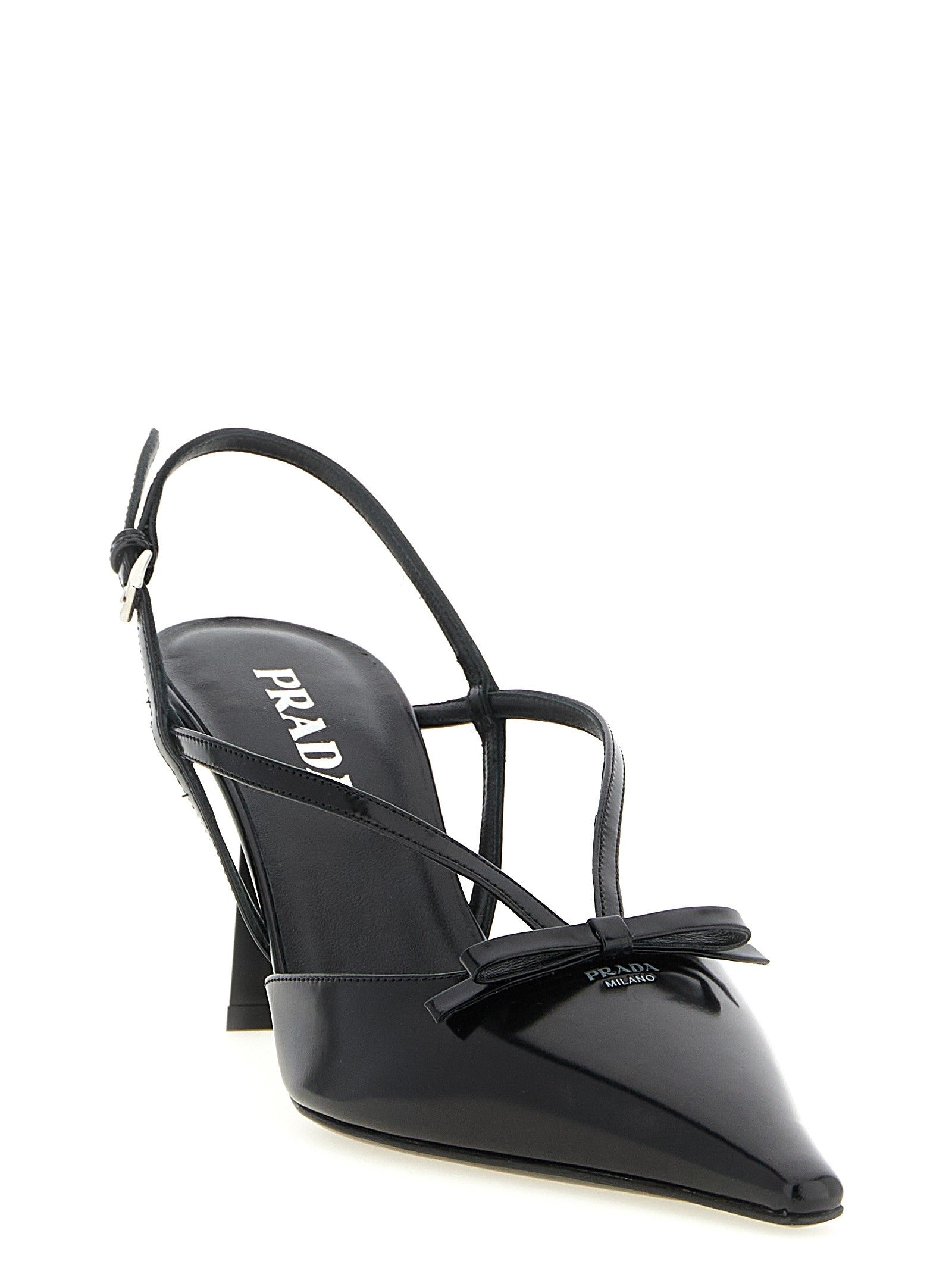 PRADA Brushed Leather Slingback Pumps Black