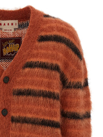Marni Brushed Striped Cardigan Orange