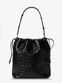 Bottega Veneta Men's Bucket Intrecciato Biblioteca Leather Shoulder Bag Black