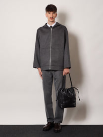 Bottega Veneta Men's Bucket Intrecciato Biblioteca Leather Shoulder Bag Black