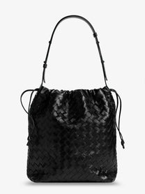 Bottega Veneta Men's Bucket Intrecciato Biblioteca Leather Shoulder Bag Black