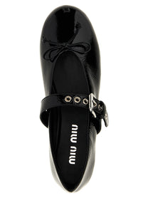 Miu Miu Buckle and Bow Ballet Flats Black