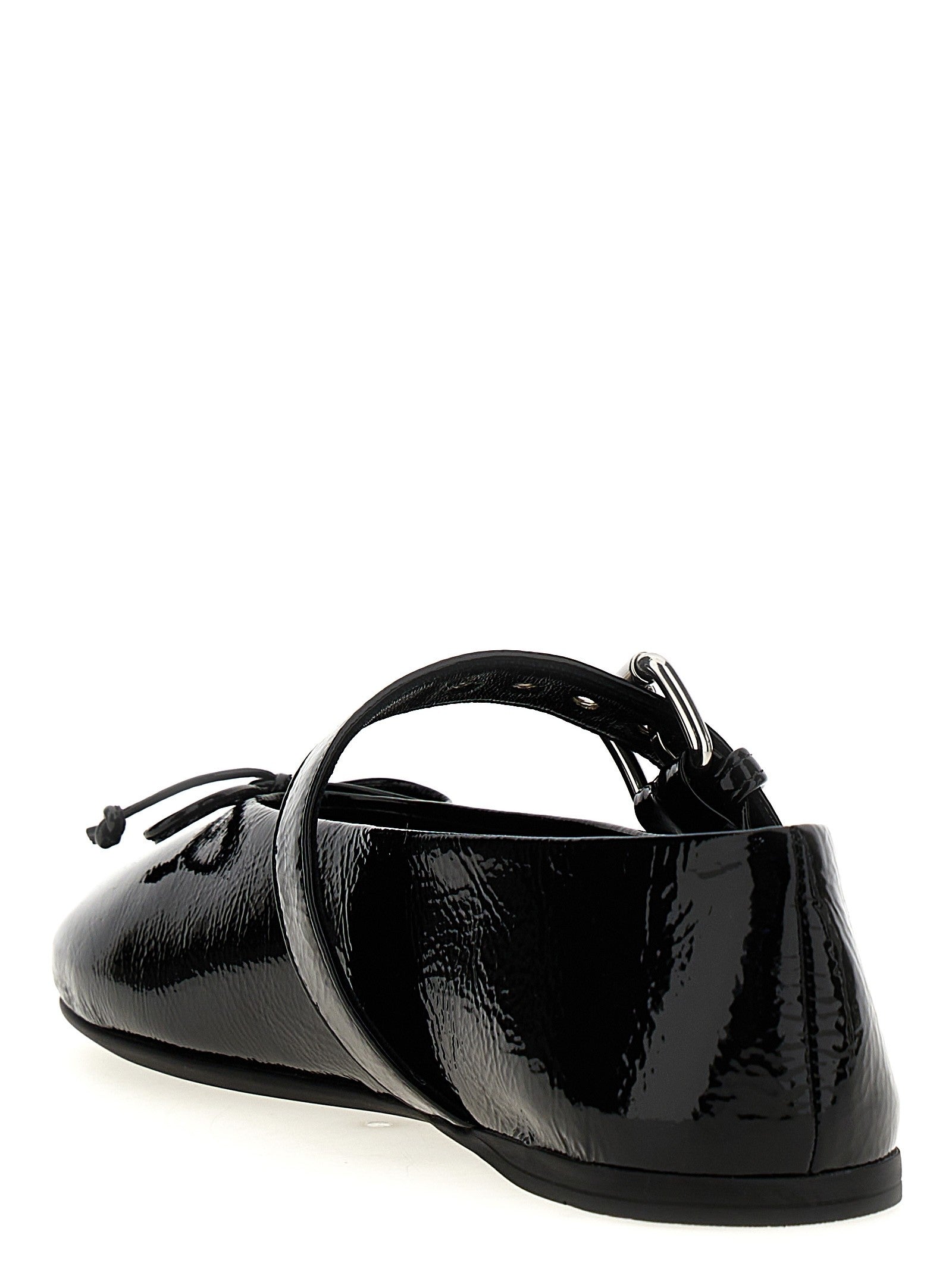 Miu Miu Buckle and Bow Ballet Flats Black