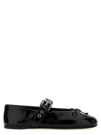 Miu Miu Buckle and Bow Ballet Flats Black