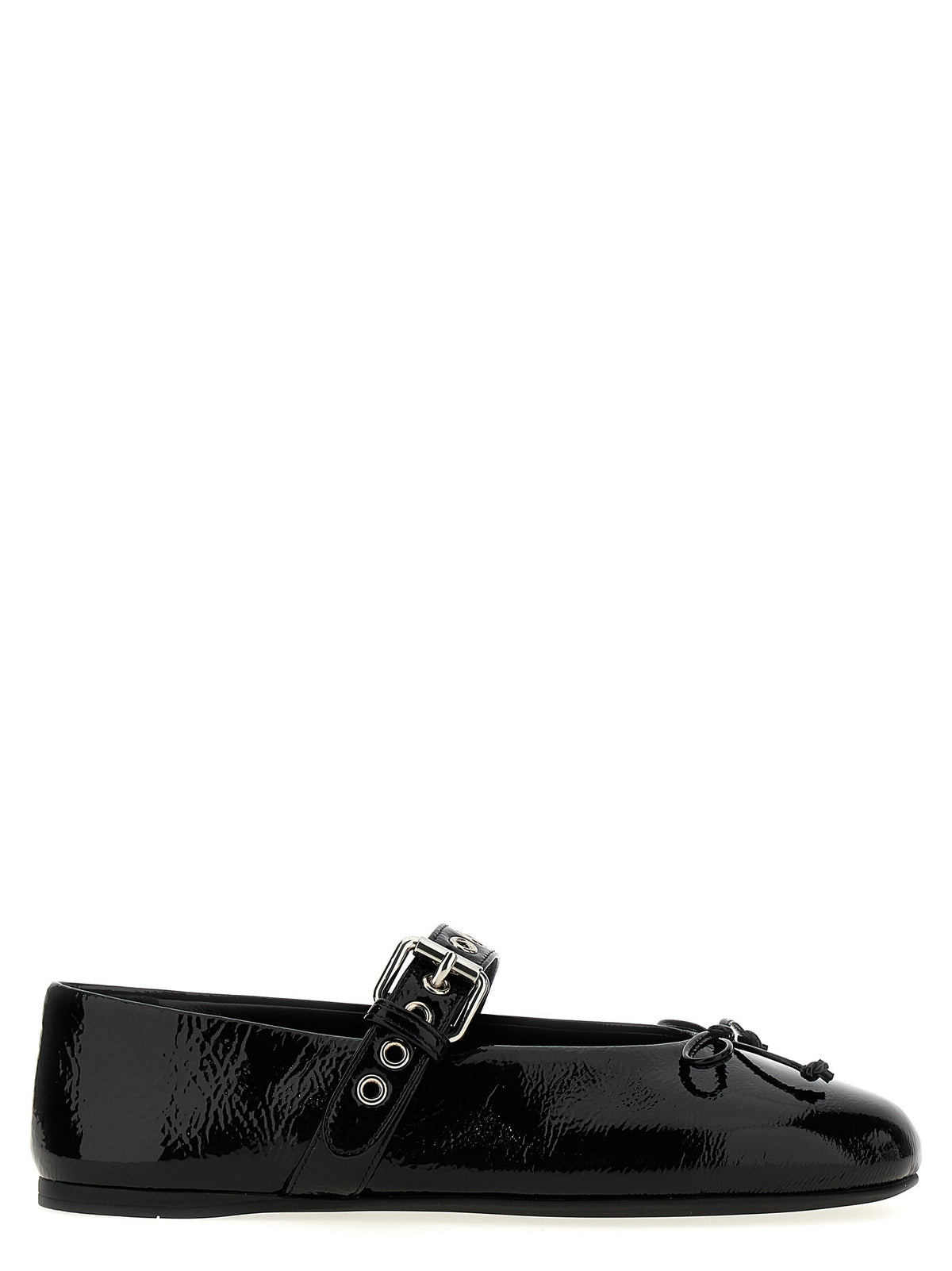Miu Miu Buckle and Bow Ballet Flats Black