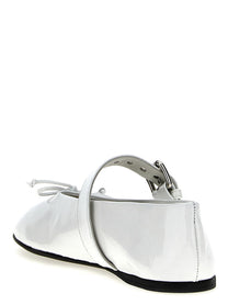 Miu Miu Buckle and Bow Ballet Flats White