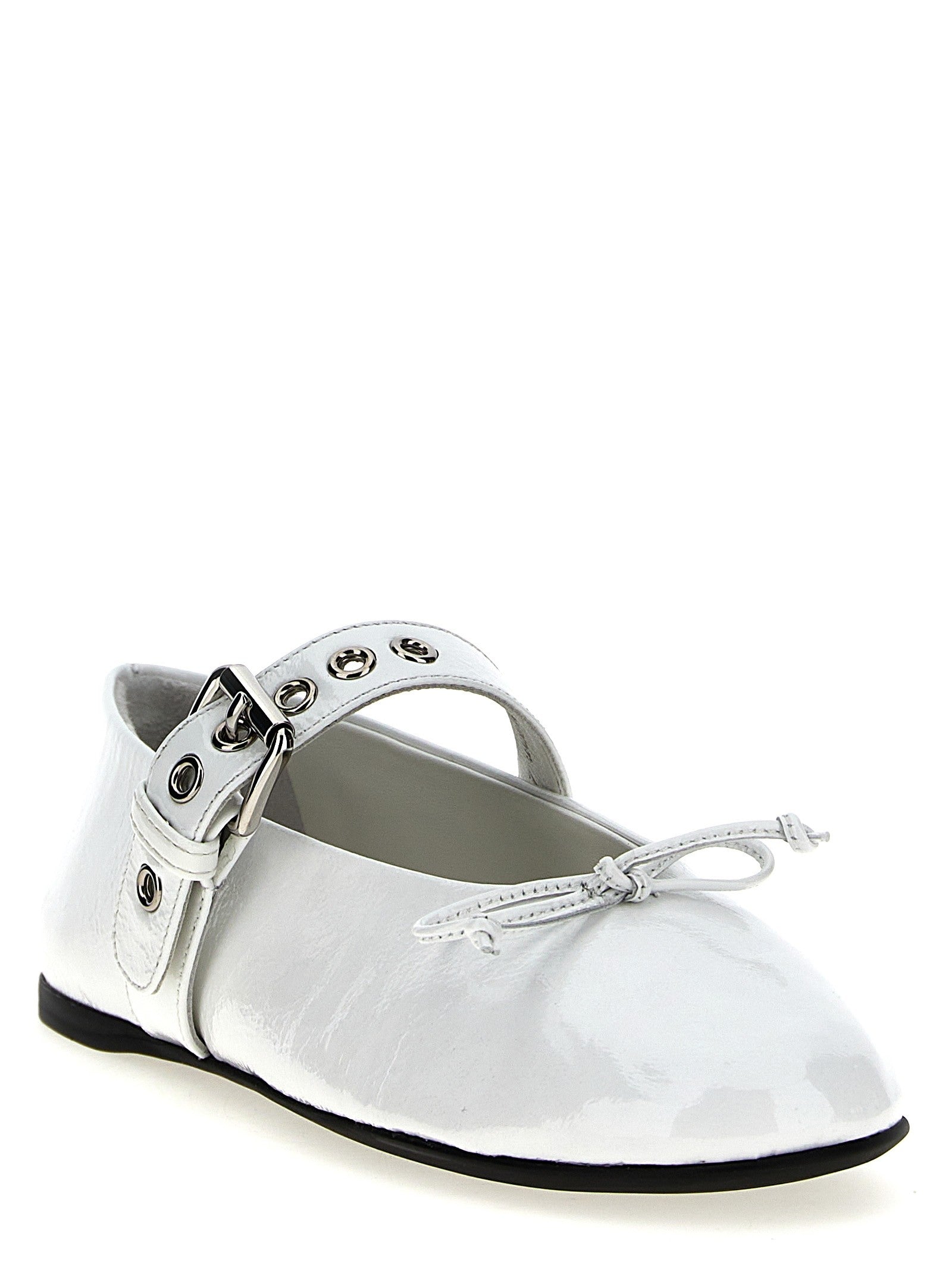 Miu Miu Buckle and Bow Ballet Flats White