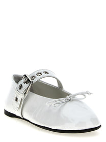 Miu Miu Buckle and Bow Ballet Flats White