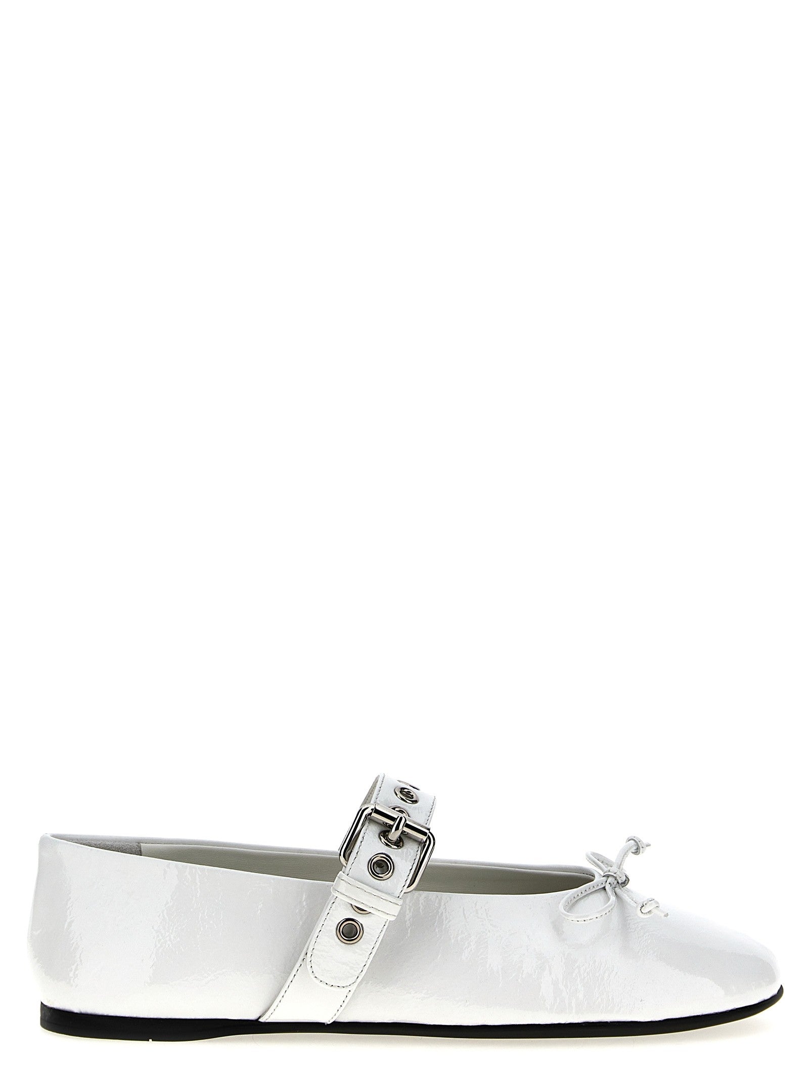 Miu Miu Buckle and Bow Ballet Flats White