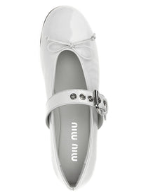 Miu Miu Buckle and Bow Ballet Flats White