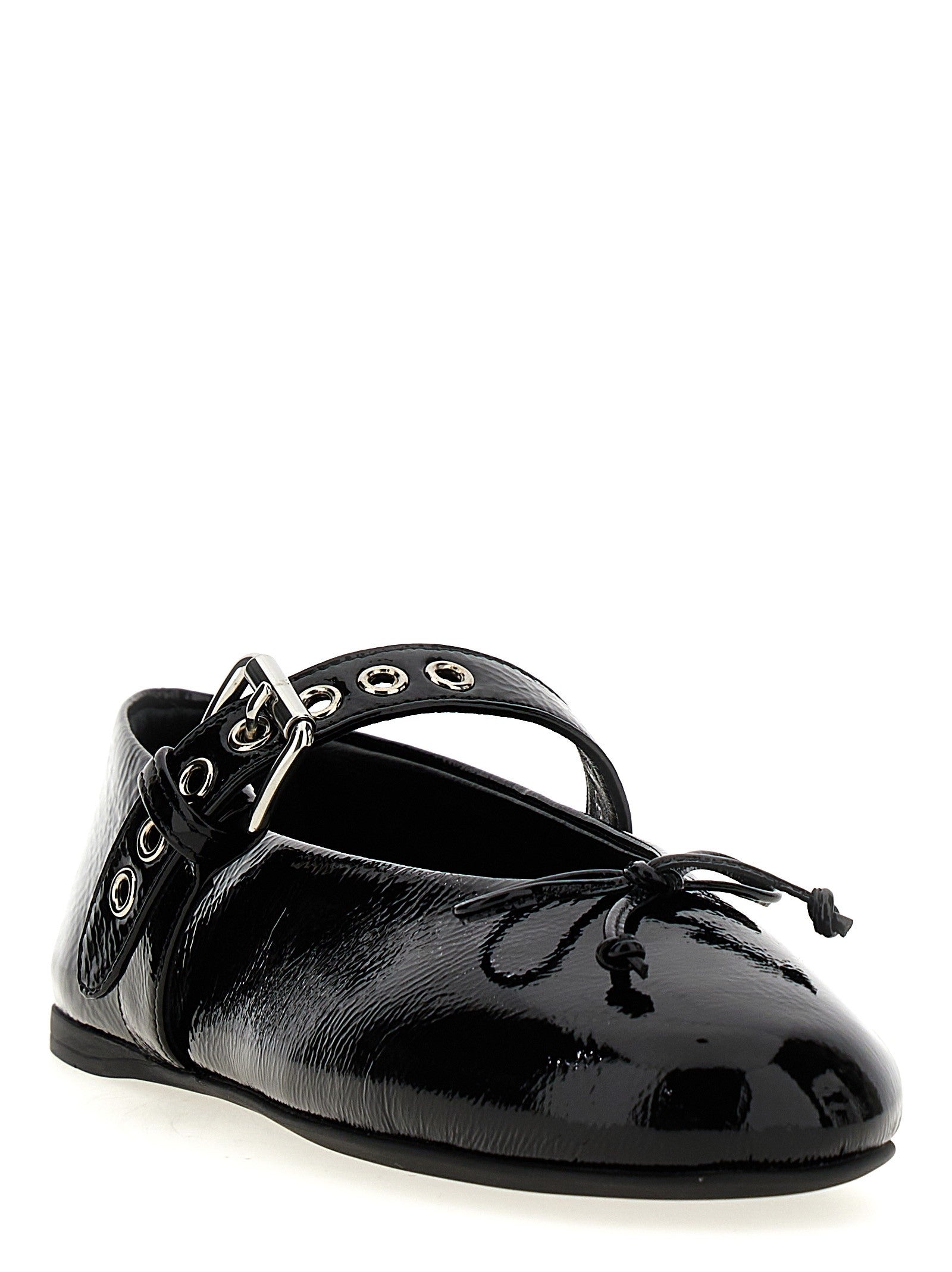 Miu Miu Buckle and Bow Ballet Flats Black