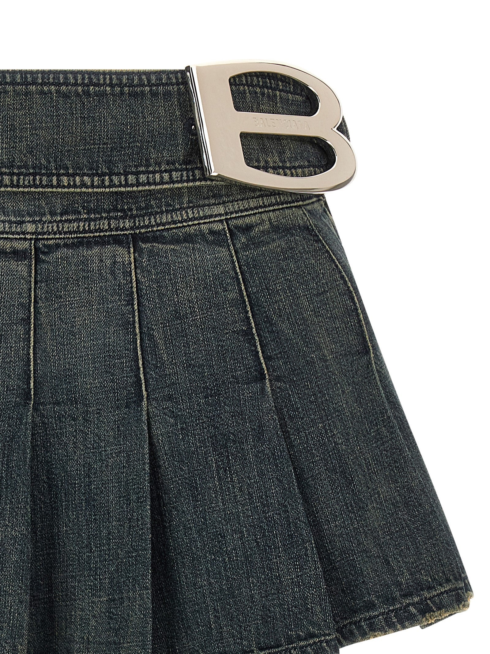Balenciaga Buckle Pleated Skirt Blue