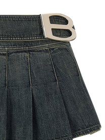 Balenciaga Buckle Pleated Skirt Blue