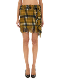 Burberry - Burberry Wool And Cashmere Check Scarf Style Skirt - Women’s Clothing