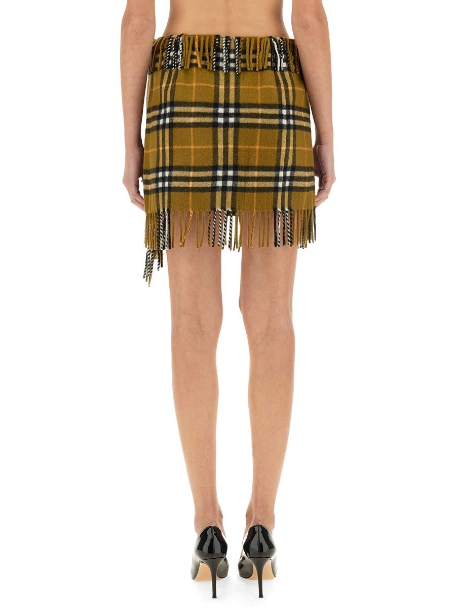 Burberry - Burberry Wool And Cashmere Check Scarf Style Skirt - Women’s Clothing