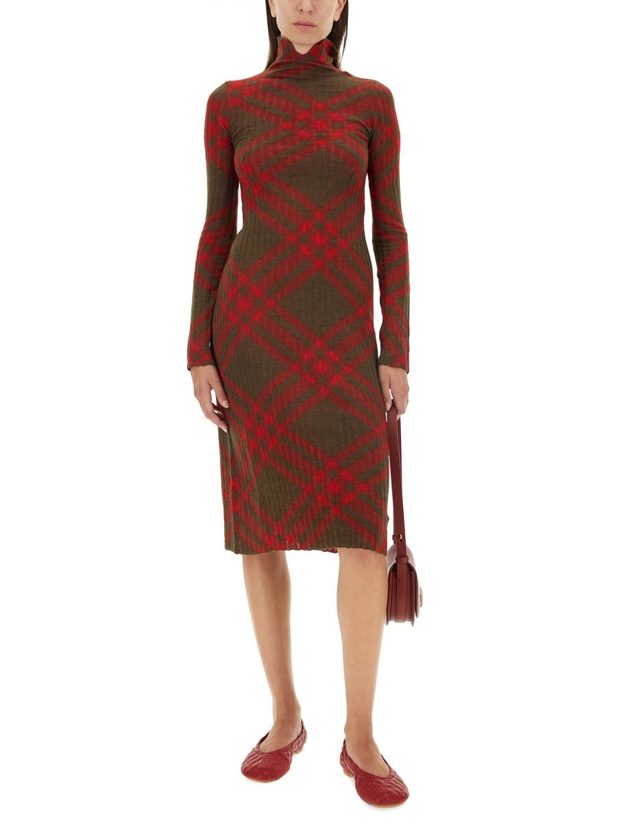 Burberry - Burberry Check Wool Blend Dress - Women’s Clothing