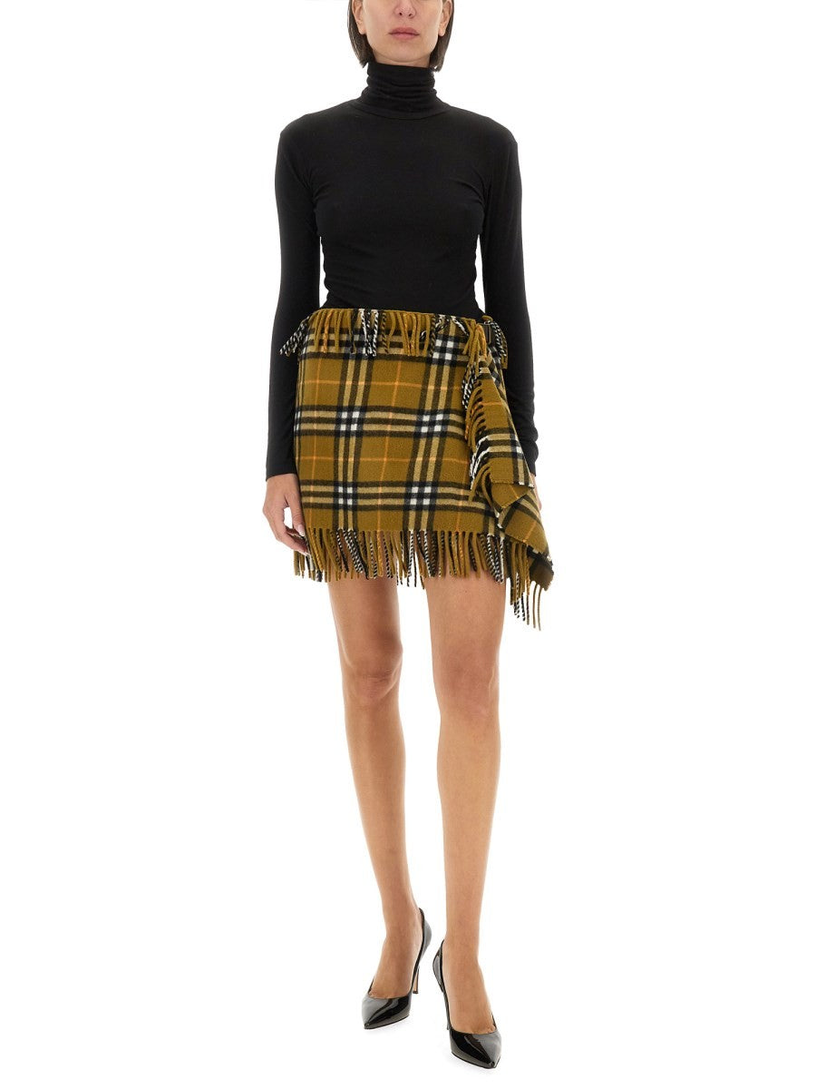 Burberry - Burberry Wool And Cashmere Check Scarf Style Skirt - Women’s Clothing