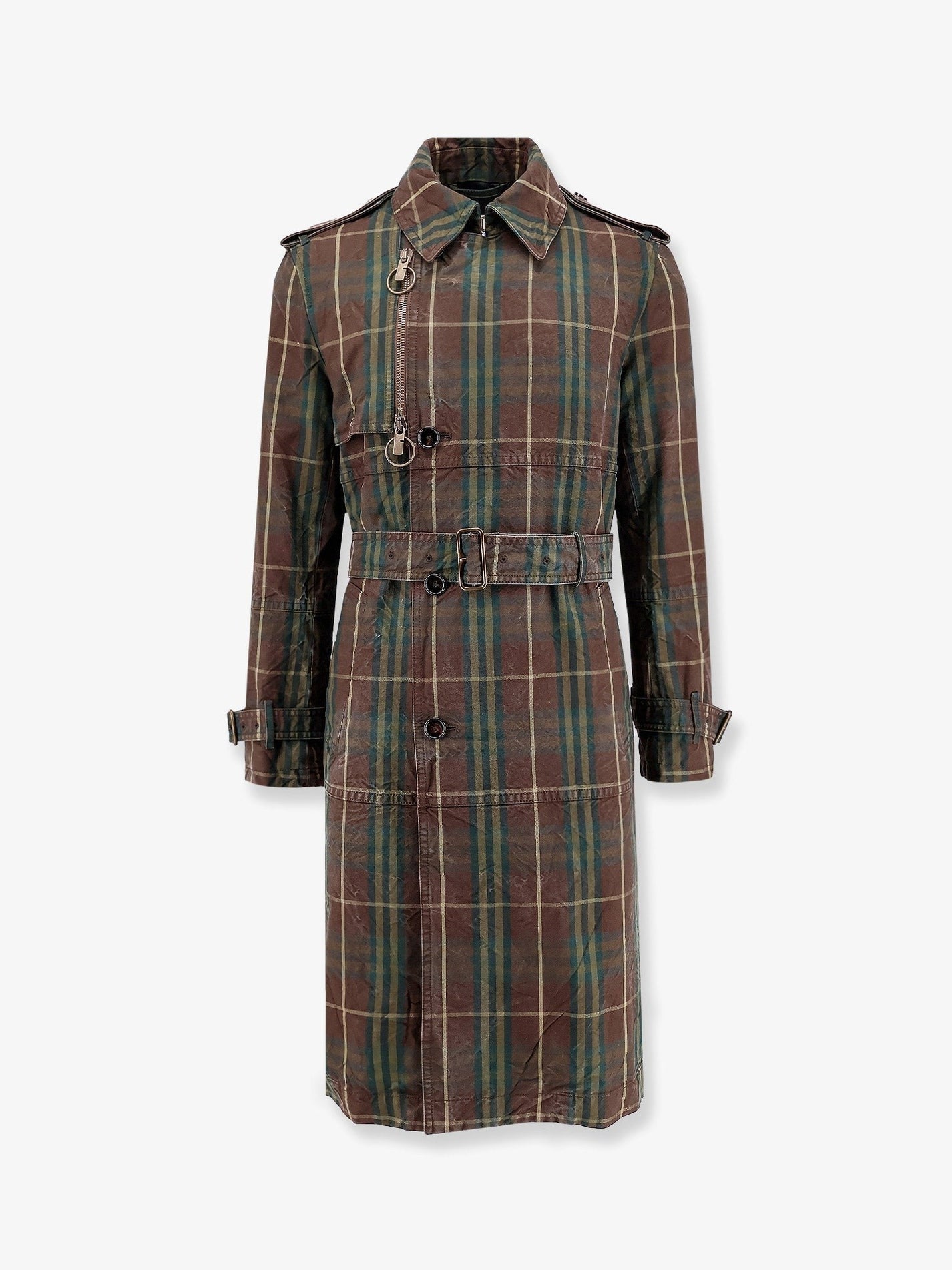 Burberry - Cotton Trench With Check Motif - Men’s Outerwear