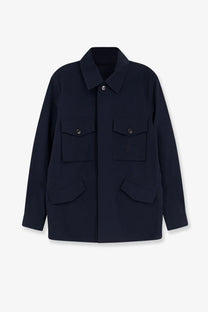Burberry men’s bradmore nylon jacket in dark navy blue with long sleeves collar and flap pockets