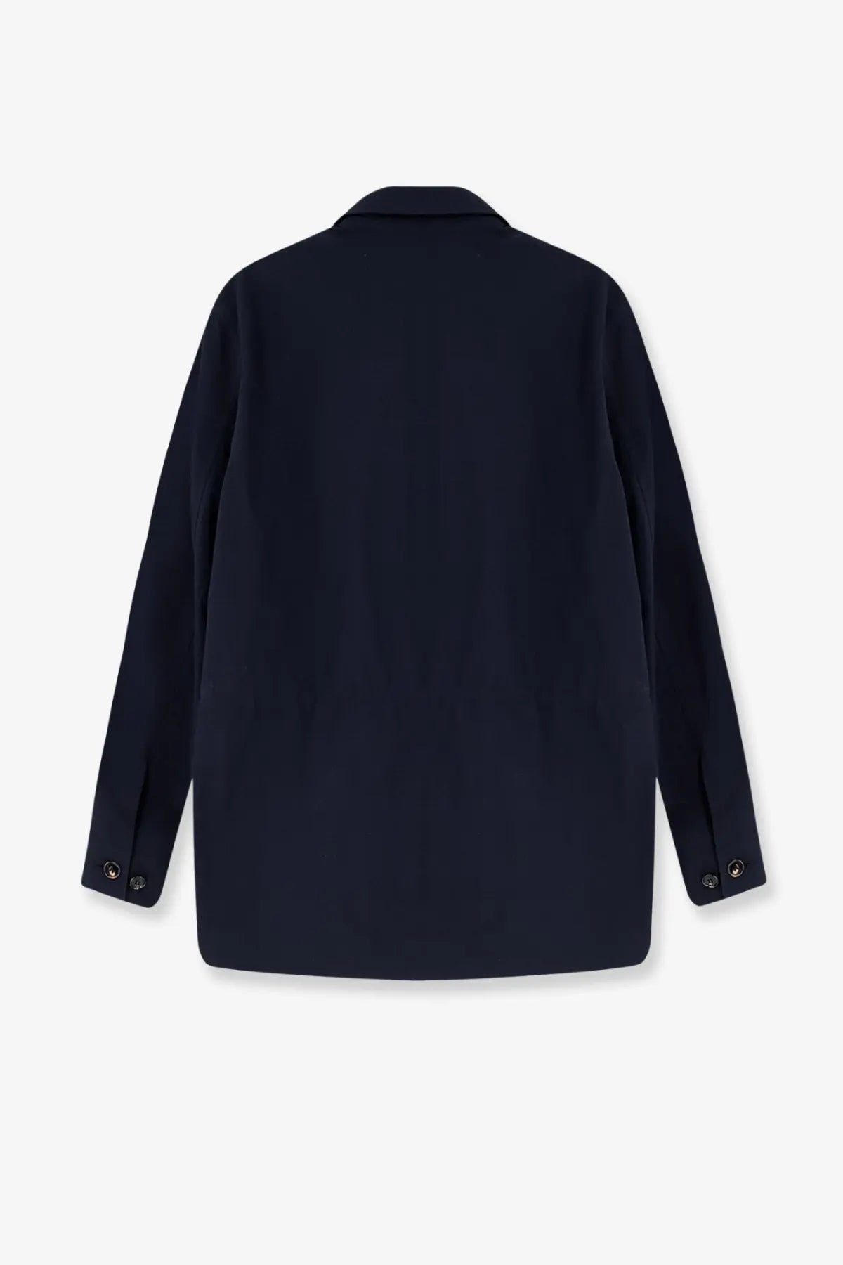 Navy blue burberry men’s bradmore nylon jacket with long sleeves, classic collar, and buttoned cuffs