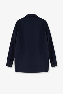 Navy blue burberry men’s bradmore nylon jacket with long sleeves, classic collar, and buttoned cuffs