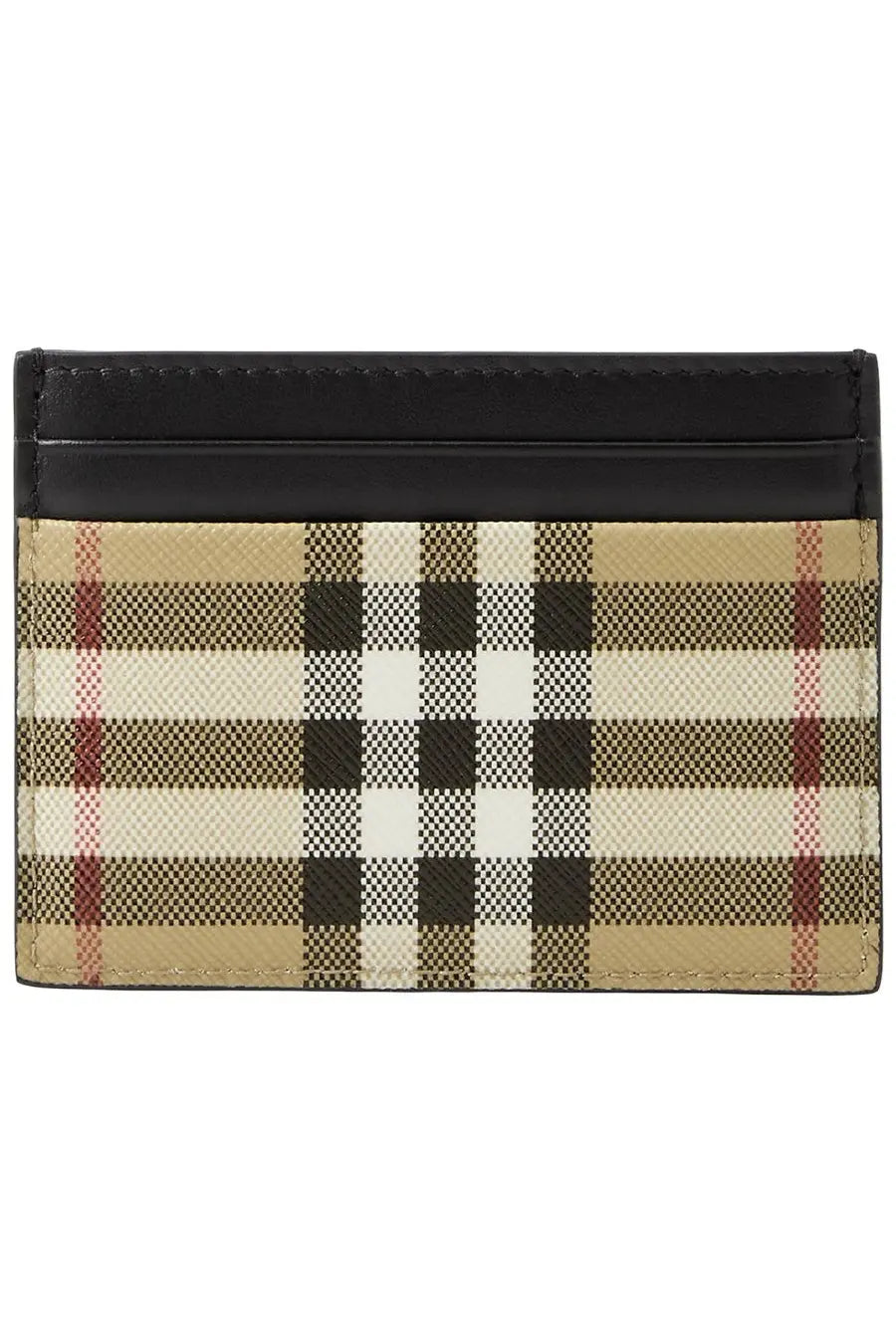 Burberry men’s card holder in beige check pattern with black leather trim for stylish organization
