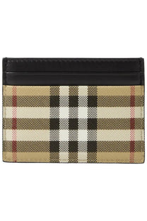 Burberry men’s card holder in beige check pattern with black leather trim for stylish organization