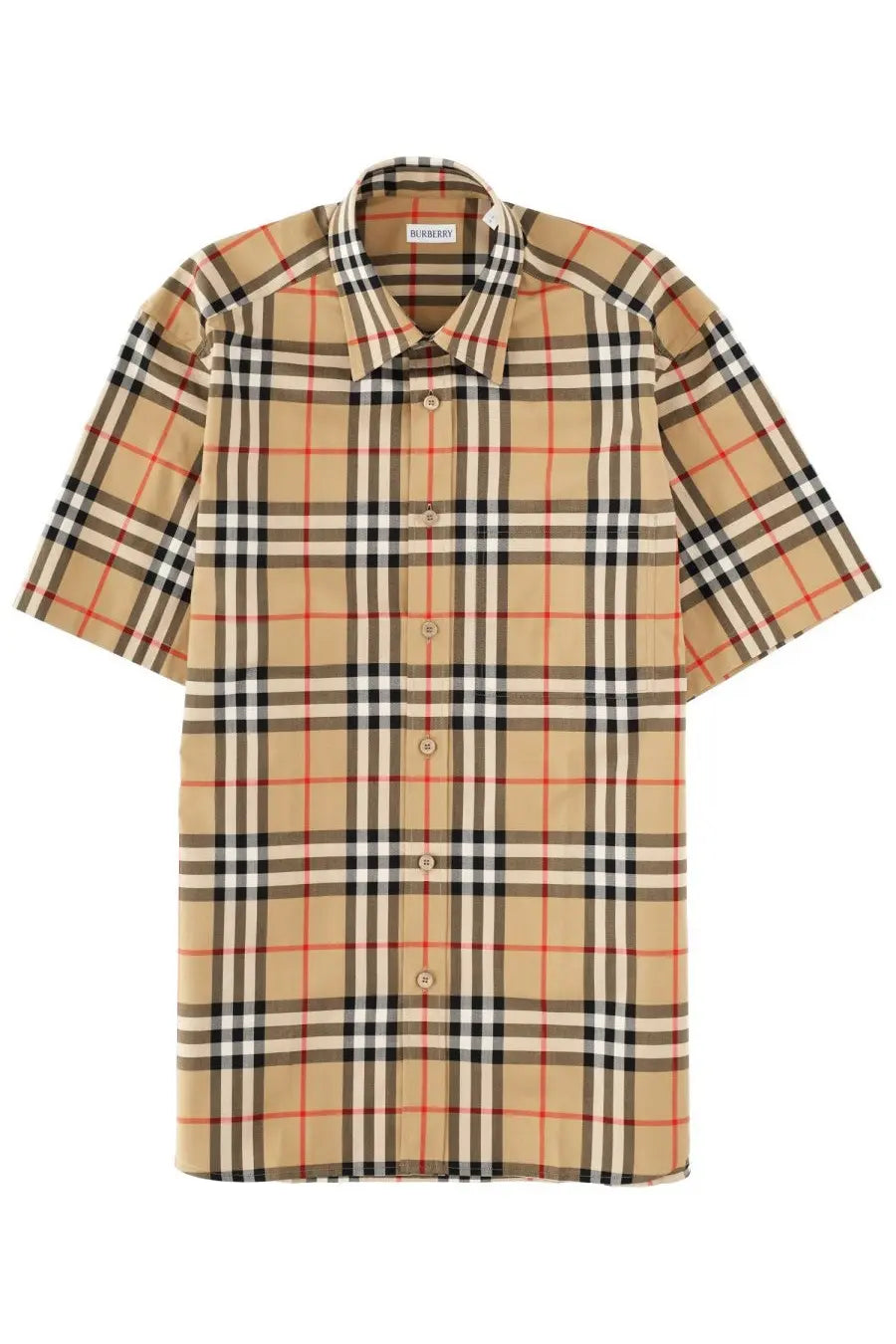 Burberry men’s check shirt multicolor beige black white red plaid short-sleeved button-up with classic collar