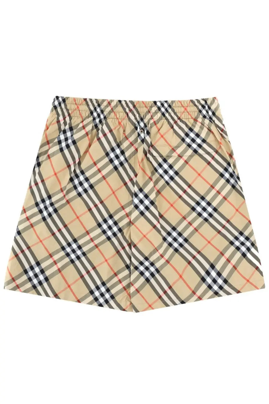 Burberry men’s costume da bagno check beige checkered shorts with elastic waistband in beige black white and red