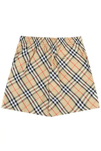 Burberry men’s costume da bagno check beige checkered shorts with elastic waistband in beige black white and red