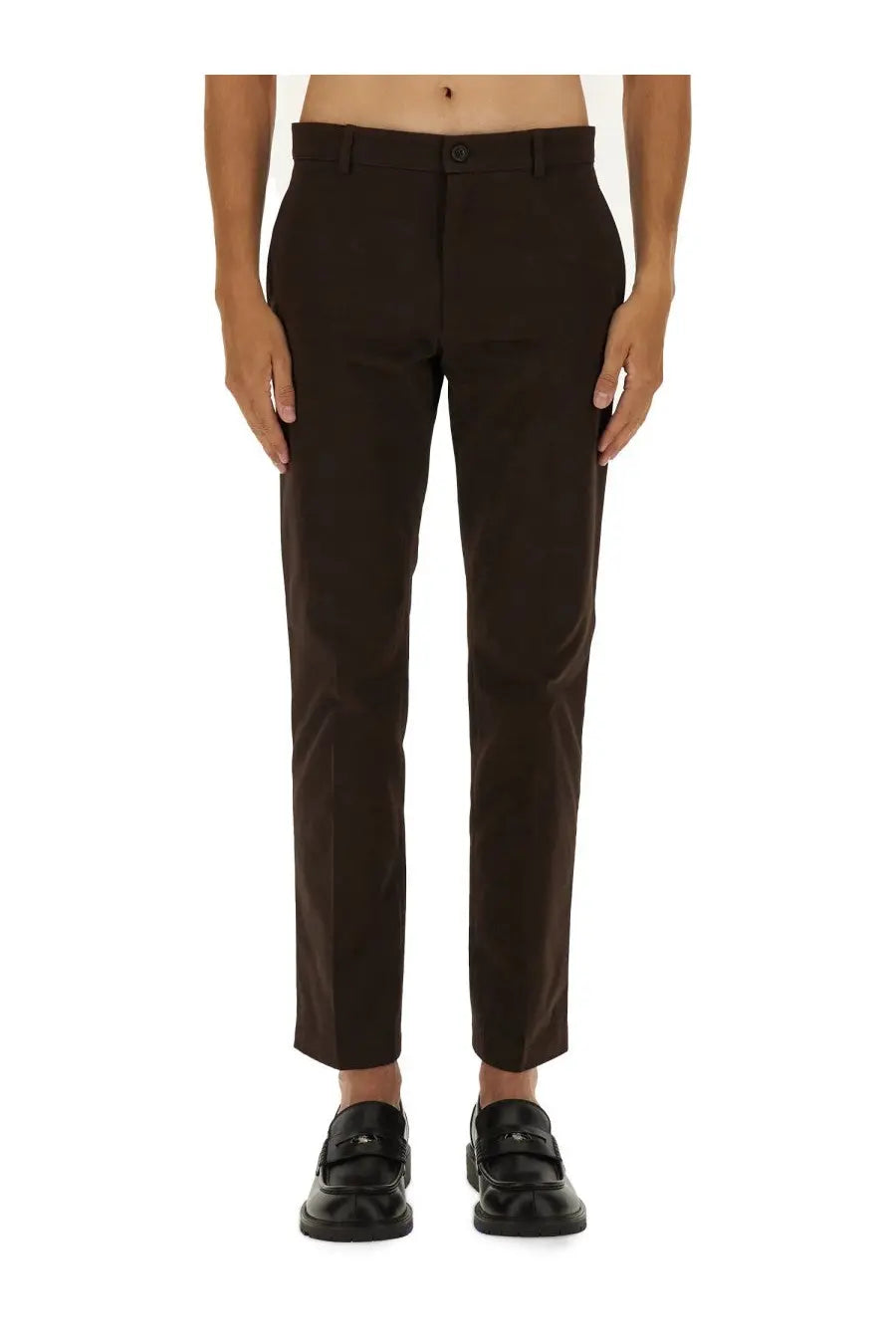 Burberry men’s cotton chino pants brown dark brown tailored trousers with sleek straight leg cut and subtle creases