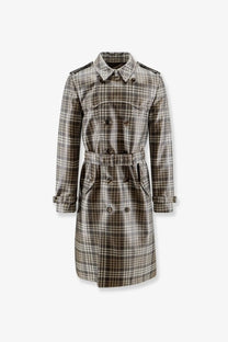 Burberry men’s foxfield madras trench white double-breasted plaid trench coat with belted waist and epaulets