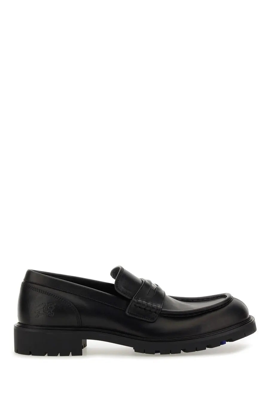 Burberry men’s moccasin rogue black black leather loafer with textured rubber sole and classic slip-on design