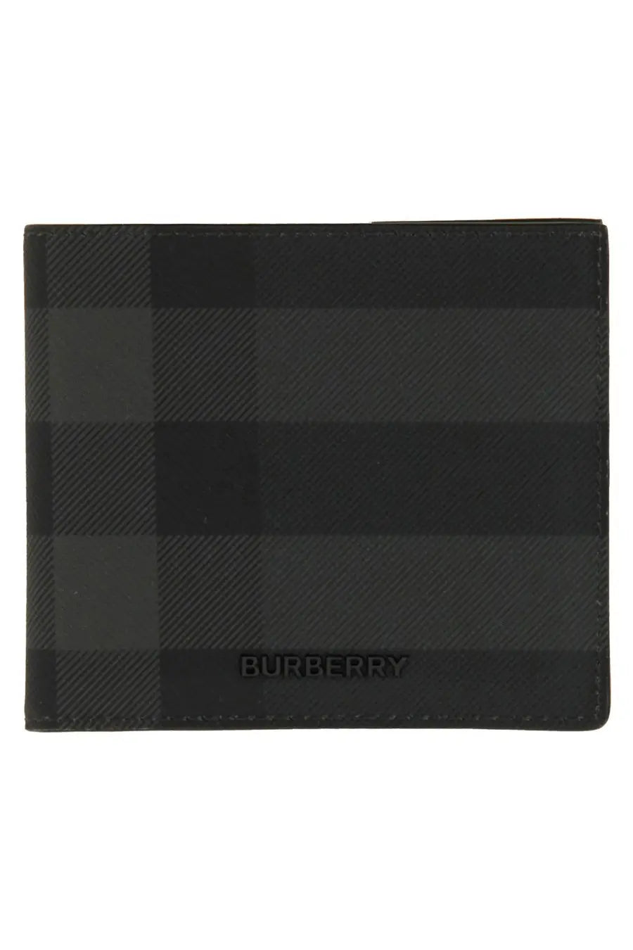 Black plaid Burberry men’s portafoglio in pelle grey wallet with embossed logo made of leather
