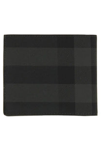 Burberry men’s portafoglio in pelle grey black plaid wallet with subtle textured pattern and stitched edges