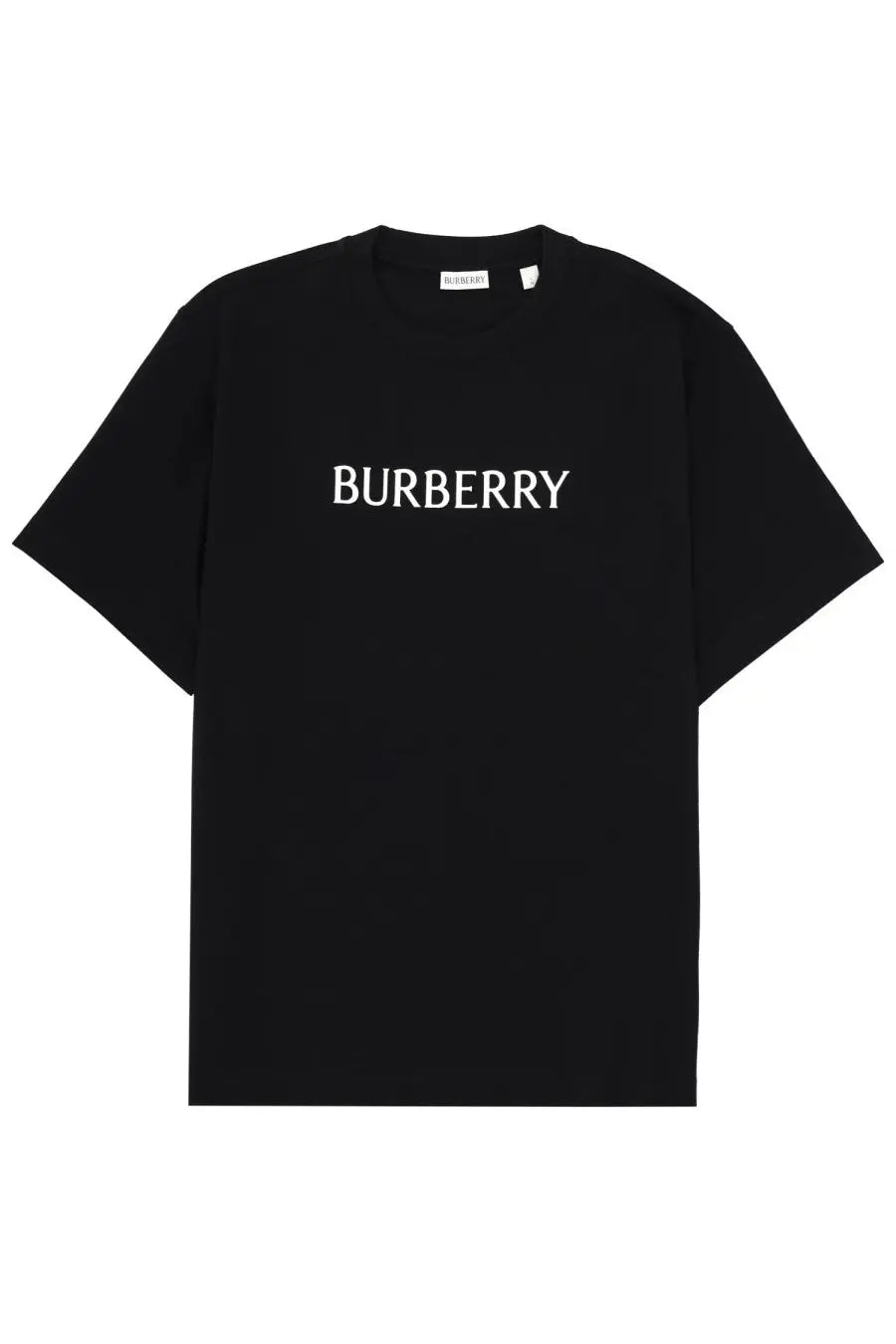 Burberry men’s black cotton t-shirt with white burberry lettering across the chest for casual wear