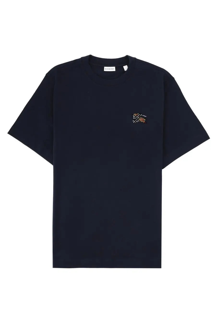 Burberry men’s short-sleeved cotton t-shirt in dark navy with small embroidered logo on the left chest