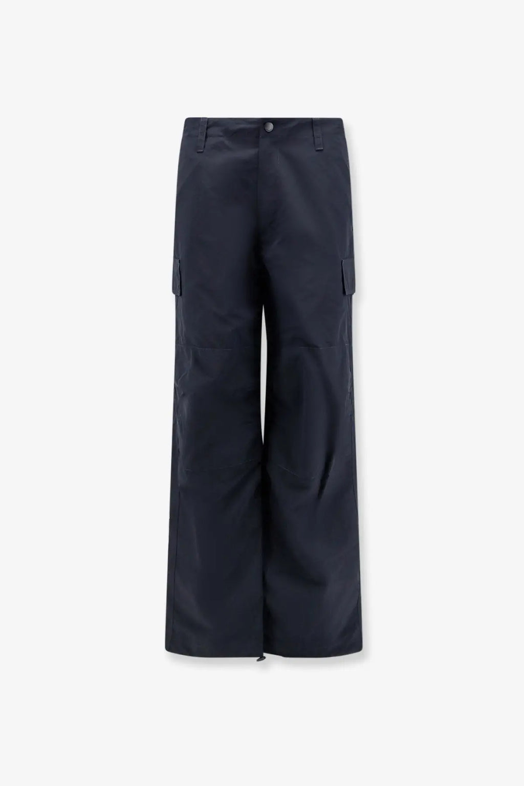 Burberry men sidcot navy blue nylon cargo trousers with wide legs and multiple side pockets